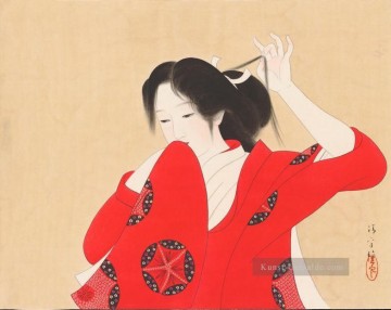Japanische Werke - Bijin in rotem Kimono Japaner